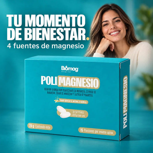 Polimagnesio Biomag Origins | Complejo de 4 Magnesios – 30 Softpearls